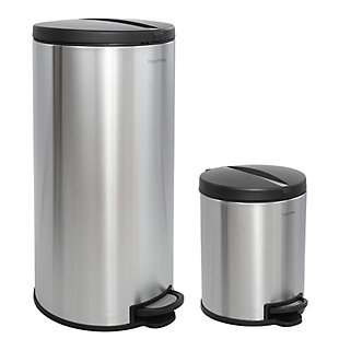 happimess Oscar Round Step-Open Trash Can 2 Piece Set, Silver, rollover