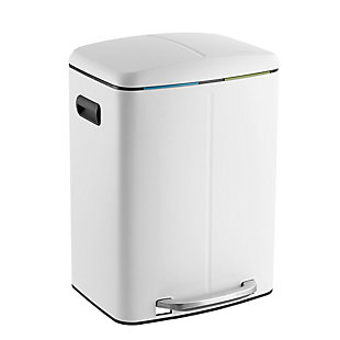 happimess Marco Rectangular 10.5 Gallon Double Bucket Trash Can with Soft-Close Lid, White, rollover