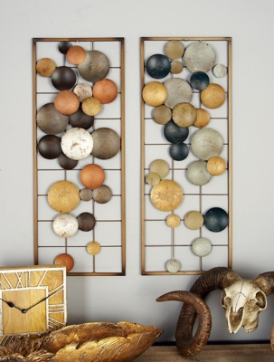 Bayberry Lane Set of 2 Multi Colored Metal Contemporary Abstract Wall Decor, 11 x 29