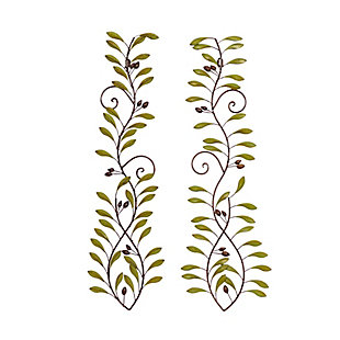 Bayberry Lane Set of 2 Green Metal Traditional Floral Wall Decor, 32" x 7", , large