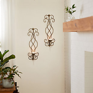 Bayberry Lane Set of 2 Bronze Metal Traditional Wall Sconce, 25" x 8", , rollover