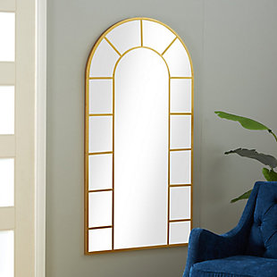 Bayberry Lane Window Pane Inspired Wall Mirror with Arched Top 32"W X 60"H, Gold, rollover