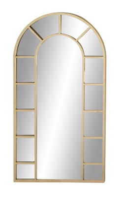 Bayberry Lane Window Pane Inspired Wall Mirror with Arched Top 32"W X 60"H, Gold, large