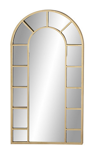 Bayberry Lane Window Pane Inspired Wall Mirror with Arched Top 32"W X 60"H, Gold, large