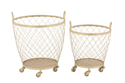 Bayberry Lane Modern Metallic Rolling Basket, 21"H, 15"H (Set of 2), , large