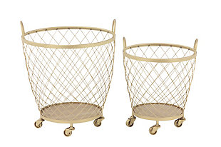Bayberry Lane Modern Metallic Rolling Basket, 21"H, 15"H (Set of 2), , large