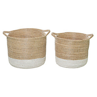 Bayberry Lane White Seagrass Contemporary Storage Basket Set of 2 18", 20"W, , large