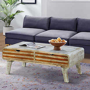 The Urban Port Rustic Wooden Coffee Table with 2 Drawers, , rollover