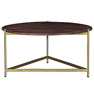 The Urban Port Round Wooden Coffee Table with Triangular Metal Base, , large
