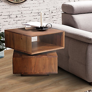 The Urban Port 18" Wooden Side Table with Rotatable Cubby, , rollover
