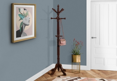 Monarch Specialties Transitional Free Standing 11 Hooks Coat Rack, Cherry, rollover