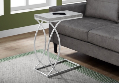 Monarch Specialties Modern Rectangular C-Shape Accent Table, Light Gray