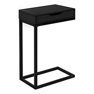 Monarch Specialties Contemporary 25" High C-Shape Accent Table with 1 Drawer, Black, large
