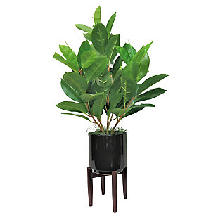 LCG Florals 32 Inch Artificial Rubber Plant in Black Ceramic Stand, , large