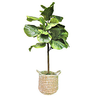 LCG Florals 3 Foot Artificial Fig Tree in White Handled Basket, , large