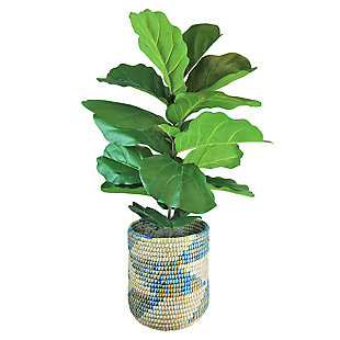 LCG Florals 48 Inch Artificial Deluxe Fig Bush in Blue and Cream Basket, , large