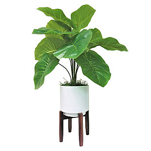 LCG Florals 28 Inch Artificial Taro in White Ceramic Stand, , large
