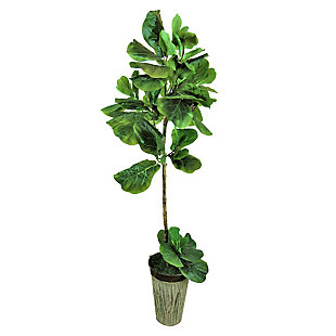 LCG Florals 5 Foot Artificial Fig Tree in Rustic Banded Metal Planter, , large