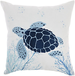 Mina Victory Life Styles Towel Emb Seaturtle 18"X18" Navy Indoor Throw Pillow, , large