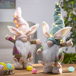 GIL S/2 Assorted 17-in H Battery Operated Fabric Standing Bunny Gnomes, , rollover