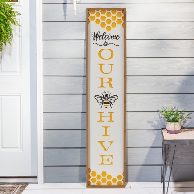 GIL 48-in H Wood Engraved Bee Design Porch Sign, Yellow