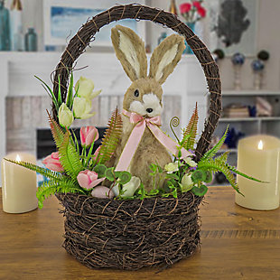 National Tree Company 17" Easter Bunny Basket Table Decor, , rollover