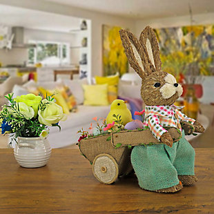 National Tree Company 14" Easter Bunny Pulling Wagon, , rollover