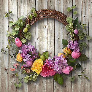 National Tree Company 22" Decorated Easter Wreath w/Rose, Hydranges and Eucalyptus, , rollover