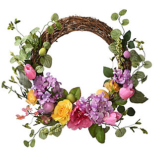 National Tree Company 22" Decorated Easter Wreath w/Rose, Hydranges and Eucalyptus, , large