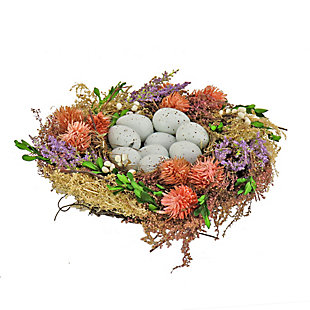National Tree Company 10" Floral Bird’s Nest Table Decor, , large