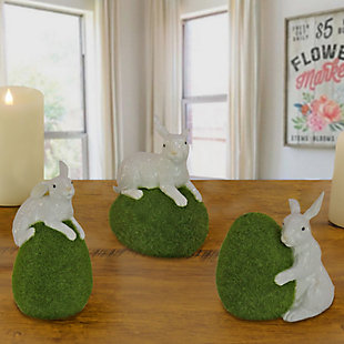 National Tree Company Whit Bunny with Green Moss Egg, Set of 3, , rollover