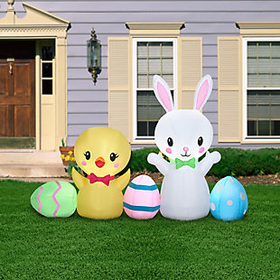 National Tree Company 78" Inflatable Easter Bunny and Chick, , rollover