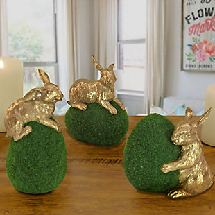 National Tree Company Gold Bunny with Green Moss Egg, Set of 3, , rollover