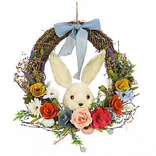 National Tree Company 16" White Bunny Floral Wreath, , large