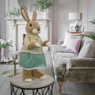 National Tree Company 24" Teal and Tan Dressed Ms. Bunny, , rollover