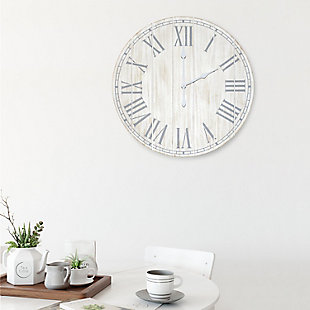 Elegant Designs Wood Plank 23" Large Coastal Rustic Wall Clock, White Wash, White Wash, rollover