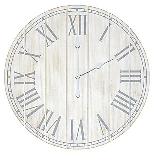 Elegant Designs Wood Plank 23" Large Coastal Rustic Wall Clock, White Wash, White Wash, large