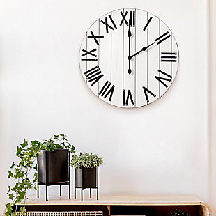 Elegant Designs Handsome 21" Rustic Farmhouse Wood Wall Clock, White Wash, White Wash, rollover