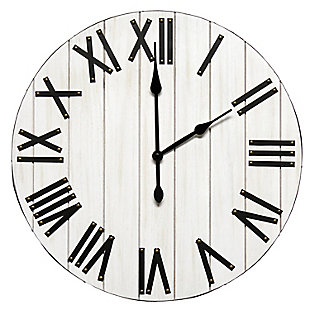 Elegant Designs Handsome 21" Rustic Farmhouse Wood Wall Clock, White Wash, White Wash, large