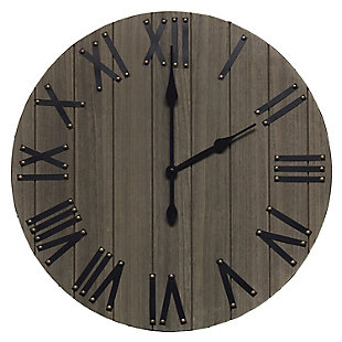 Elegant Designs Handsome 21" Rustic Farmhouse Wood Wall Clock, Rustic Gray, Rustic Gray, large