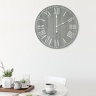 Elegant Designs Wood Plank 23" Large Rustic Coastal Wall Clock, Dark Gray Wash, Dark Gray Wash, rollover