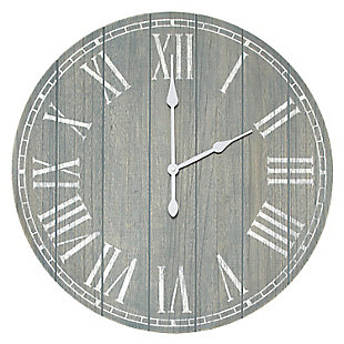 Elegant Designs Wood Plank 23" Large Rustic Coastal Wall Clock, Dark Gray Wash, Dark Gray Wash, large