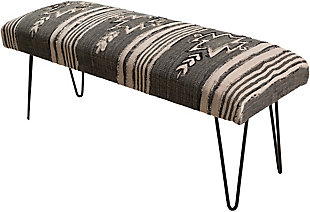 Surya Batu Global Upholstered Bench, Charcoal/Medium Gray, rollover