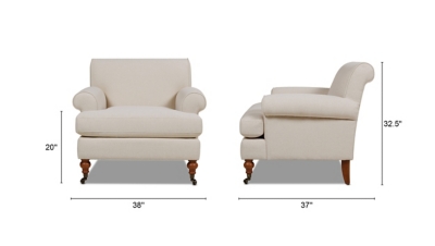 side profile with measurements 38" width and 37" width 20" height 32.5"