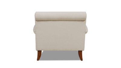 rear-side view beige armchair with wheels