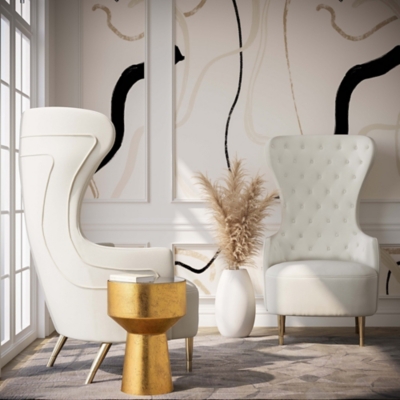 TOV Furniture Jezebel  Wingback Chair, Cream, rollover
