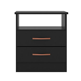 The Urban Port Wooden End Side Table Nightstand with 2 Drawers and 1 Open Compartment, , large