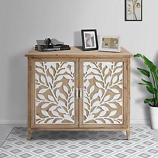 The Urban Port Wooden Storage Cabinet with 2 Doors and Floral Mirror Trim, , rollover