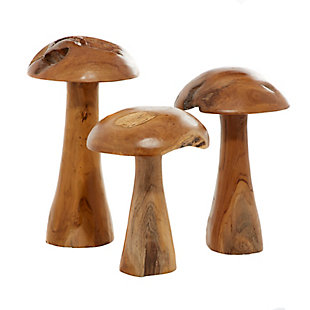 Bayberry Lane Set of 3 Teak Wood Mushroom Sculpture, , rollover