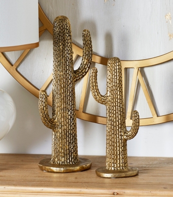 A600068114 Bayberry Lane Cactus Sculpture (Set of 2), Gold sku A600068114